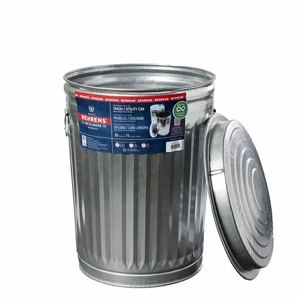 Behrens 20 gal Round Trash Can, Silver, with a lid, Steel 1211
